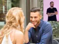 Mężczyzna z tatuażami, stosujący pua techniki, flirtuje z blondynką na randce. W tle inny mężczyzna.