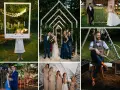 Uśmiechnięta dziewczynka z ramką "Best Wedding", para młoda, druhna i świadek, panna młoda z panem młodym, pan młody i jego drużyna, oraz pan młody w kamizelce. Wiele atrakcji na wesele.