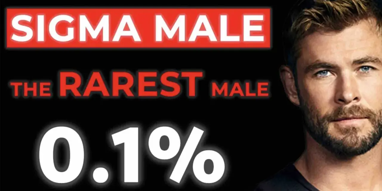 Twarz Chrisa Hemswortha obok napisu "SIGMA MALE THE RAREST MALE 0.1%".