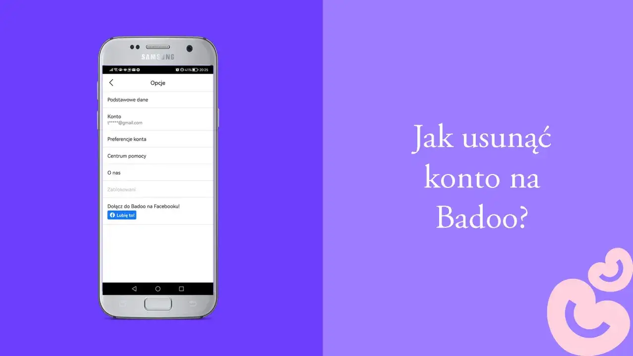 Ekran telefonu z opcjami konta Badoo. Tekst 